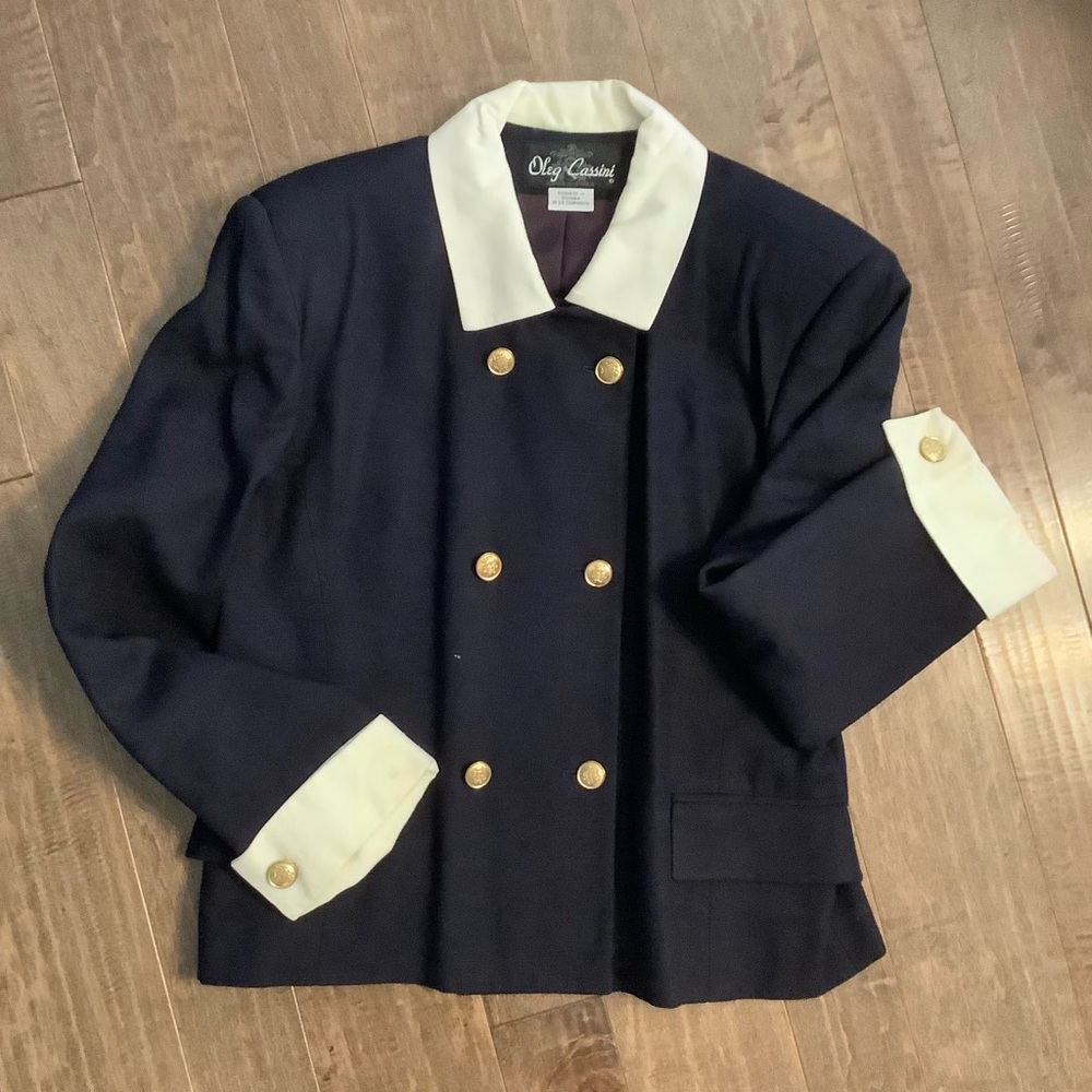 Vintage Oleg Cassini Navy Blazer with Gold Buttons, 12